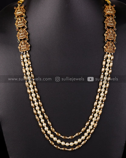 Premium Pearl & Lakshmi Haram or Long Chain