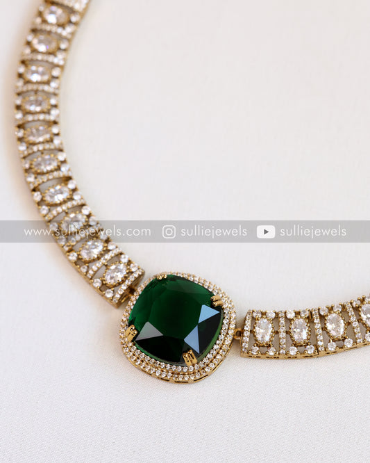 AD Stone Emerald Necklace with Stud