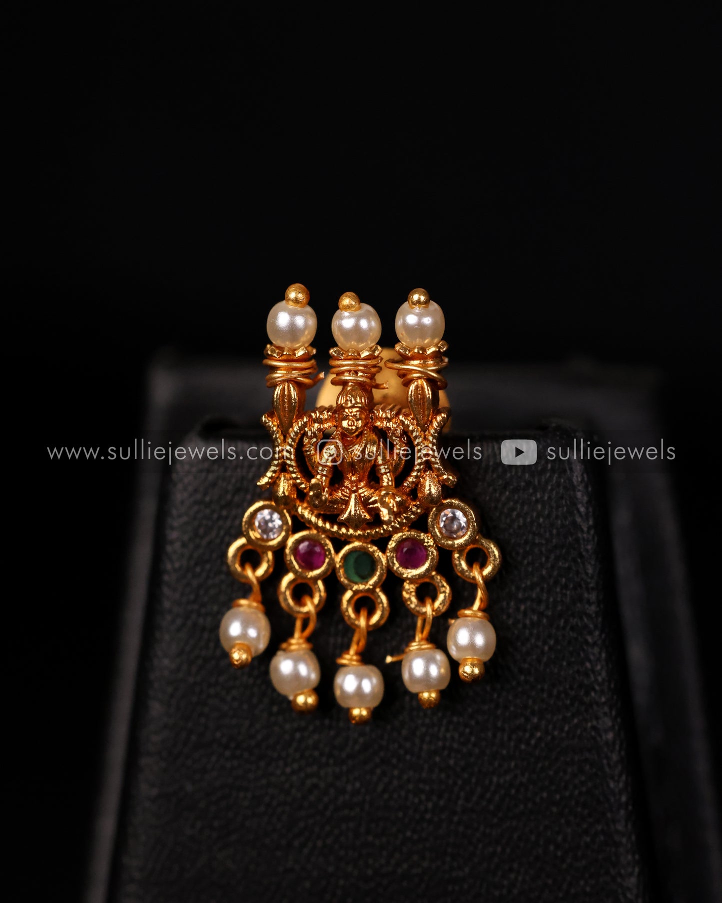 Detailed Lakshmi Design with Pearl drops Necklace Set