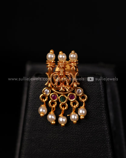 Detailed Lakshmi Design with Pearl drops Necklace Set