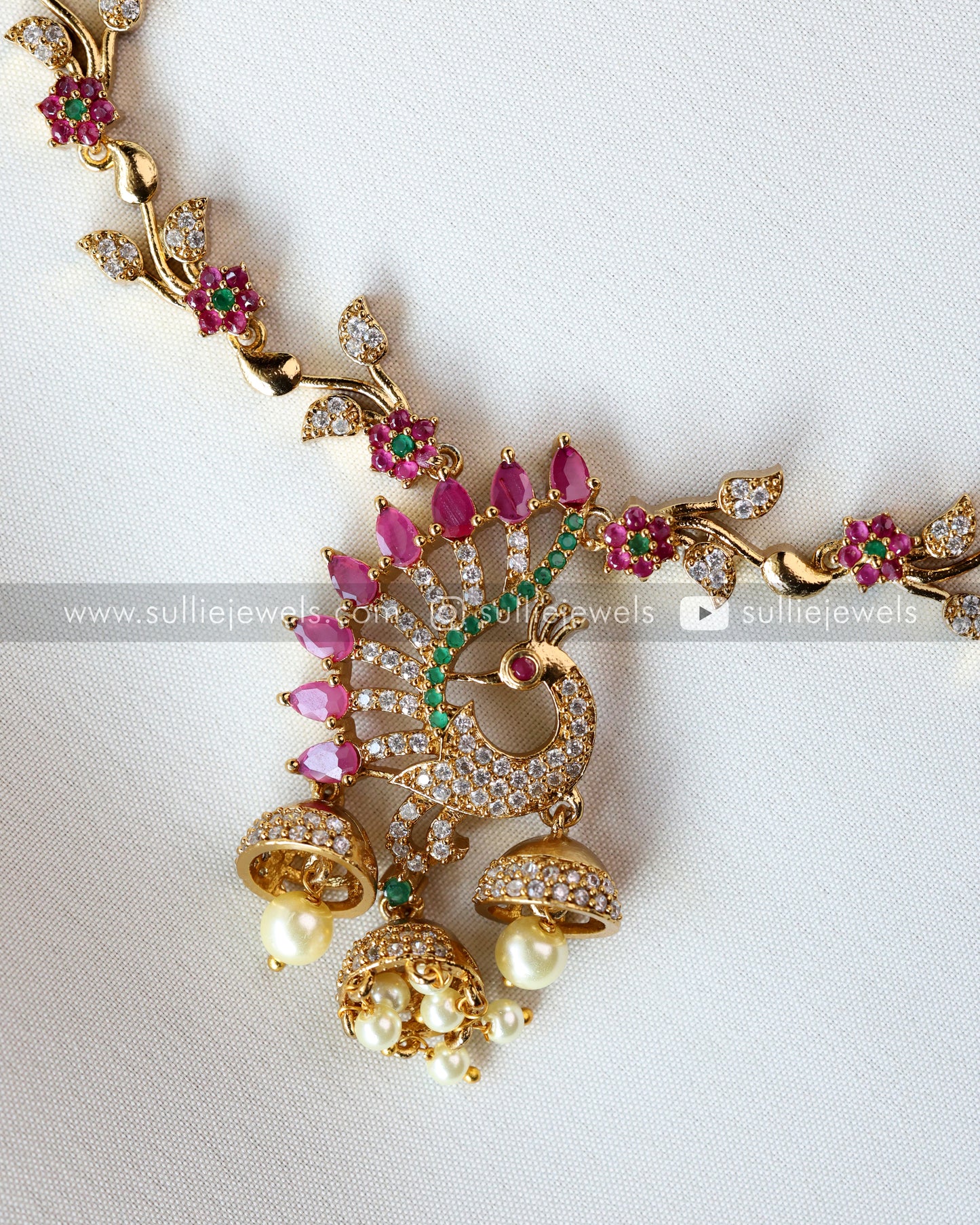 Peacock Ruby Climber Necklace with Earrings