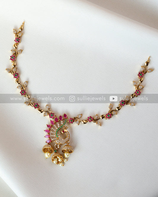 Peacock Ruby Climber Necklace with Earrings