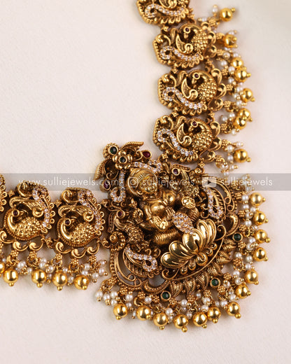 Premium Lakshmi Bridal Set - Necklace + Long Chain / Haram + Jhumka