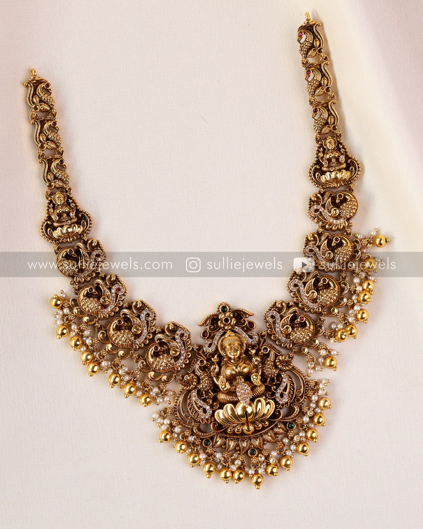 Premium Lakshmi Bridal Set - Necklace + Long Chain / Haram + Jhumka