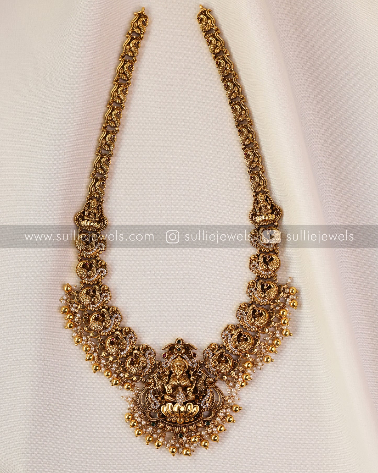 Premium Lakshmi Bridal Set - Necklace + Long Chain / Haram + Jhumka