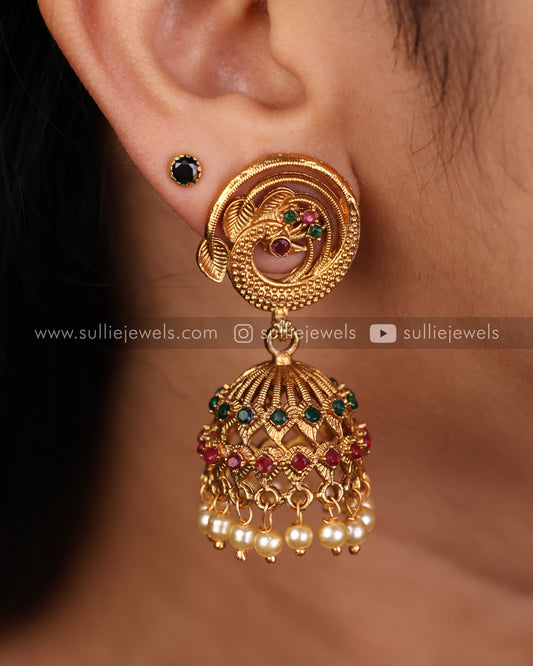 Peacock Swirl Stone Jhumka