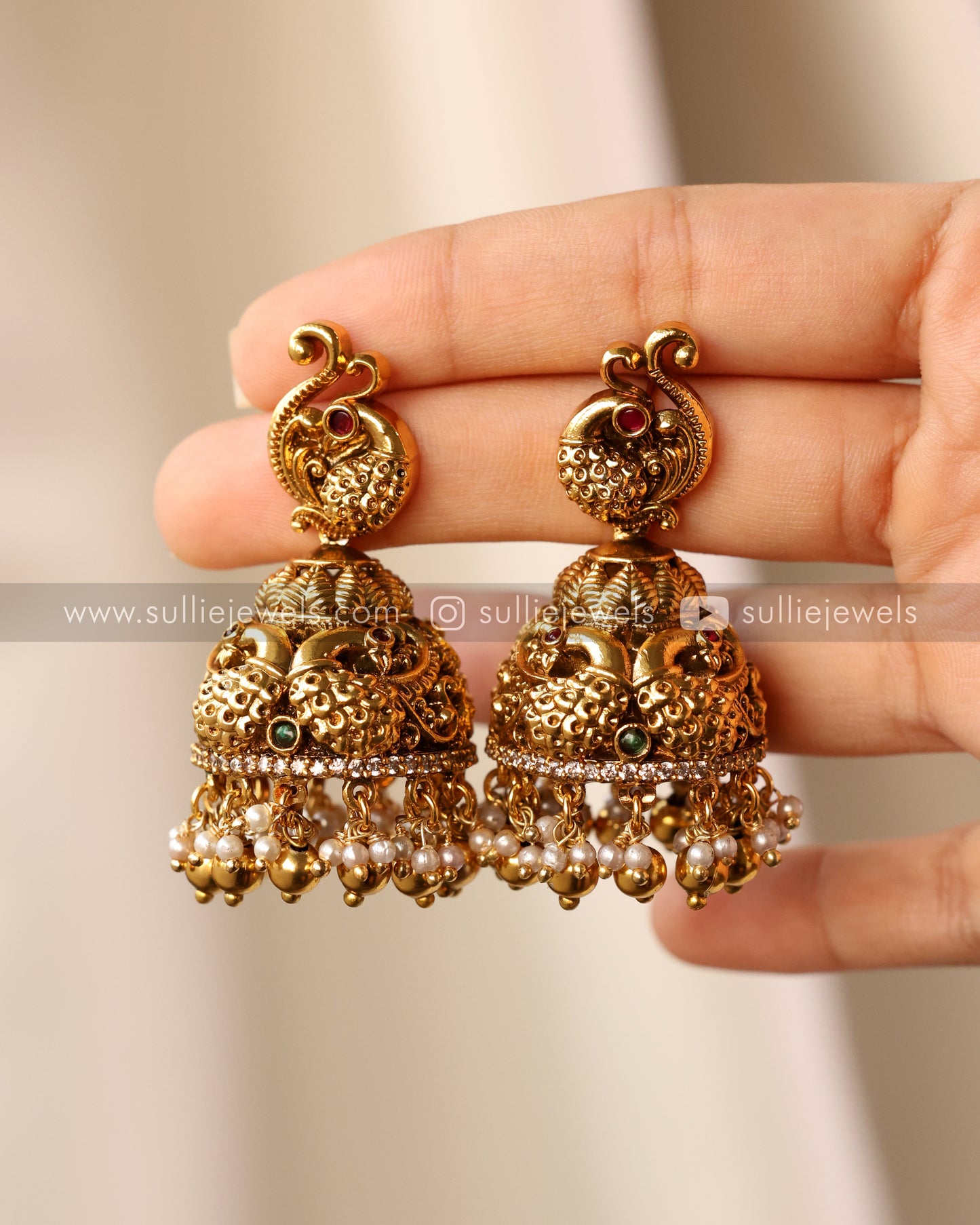 Premium Lakshmi Bridal Set - Necklace + Long Chain / Haram + Jhumka