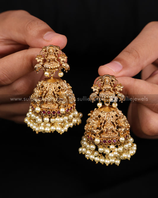 Lakshmi Detailed Premium Jhumka with Pearl Drops