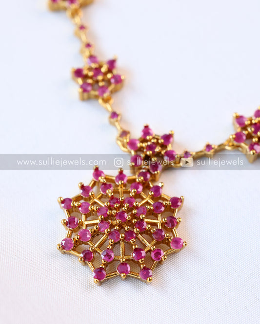 Ruby Diamond Web Necklace with Earring