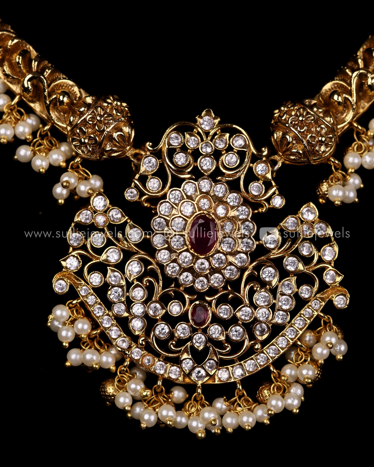 AD in Gold finish with Pearl drops Necklace Set