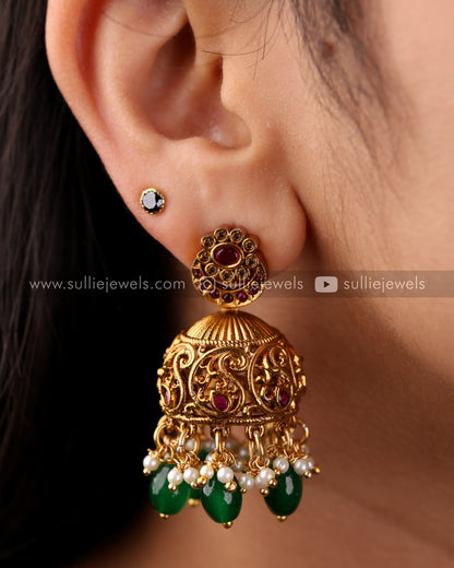 Chandbali Necklace Set with Green Stone Drops