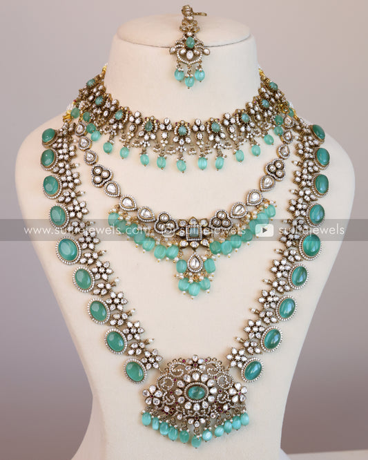 Victorian Polki Diamond Pastel Blue/Green Combo ( 6 piece )