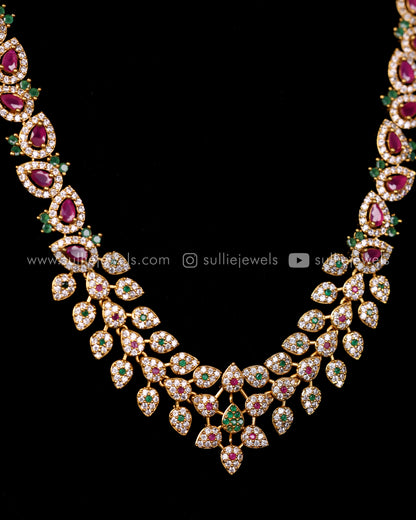 Combo - Diamond Lookalike Necklace + Mid Length Chain + Earrings