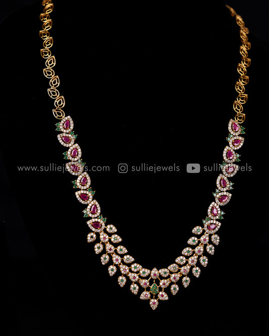 Diamond Lookalike Leaf Long Necklace Set