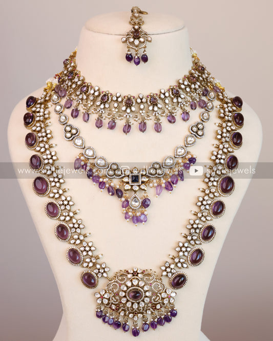 Victorian Polki Diamond Violet Combo ( 6 piece )