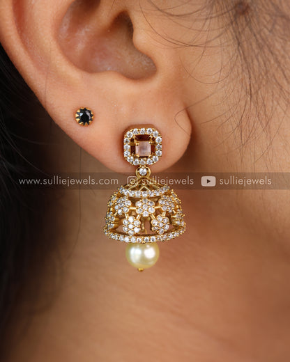 Centre Stone Diamond Necklace with mini Jhumki