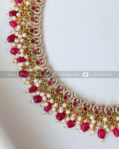 AD Ruby Necklace with bead drops