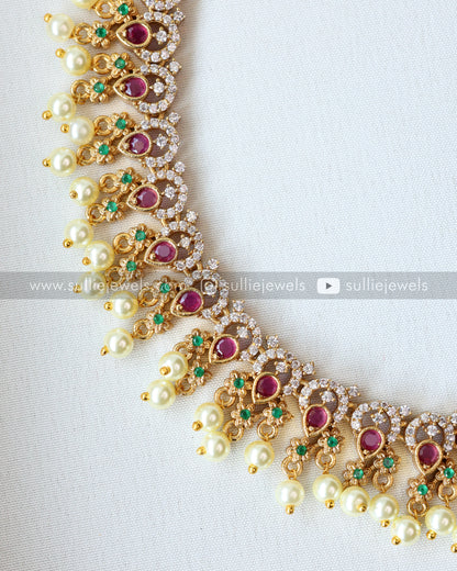 Combo - AD Necklace + Lakshmi Stone Haram + 2 Set of Earrings