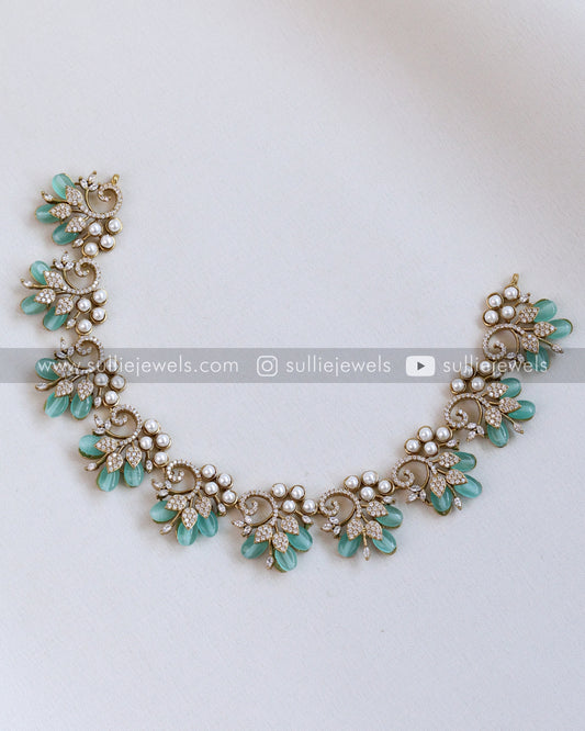 Premium Stone Pastel Green Necklace with Earring