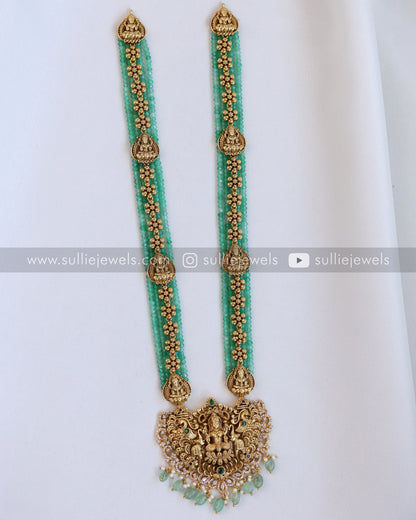 Lakshmi Premium Mint Onyx Beads Long Chain / Haaram with Earring