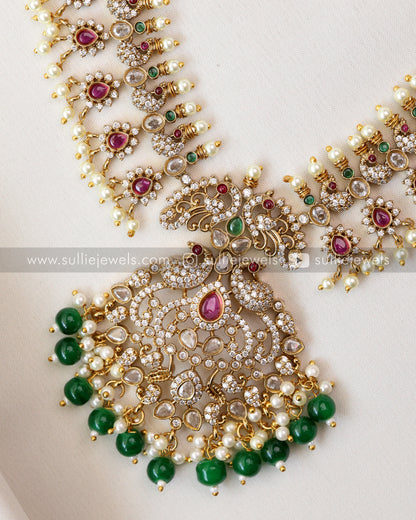 Premium AD Peacock Necklace with Jhumkas