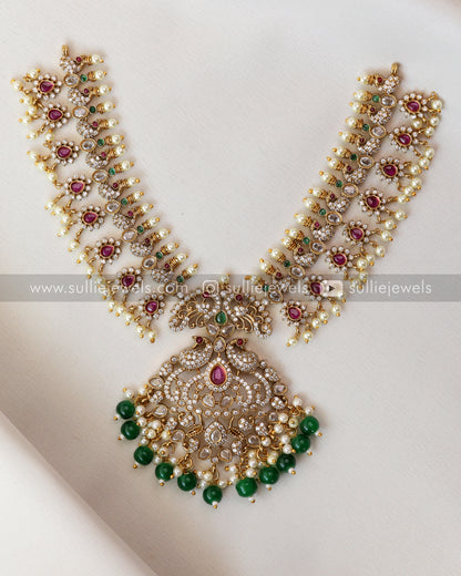 Premium AD Peacock Necklace with Jhumkas