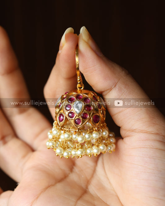 Kemp Jhumka with Pearl drops