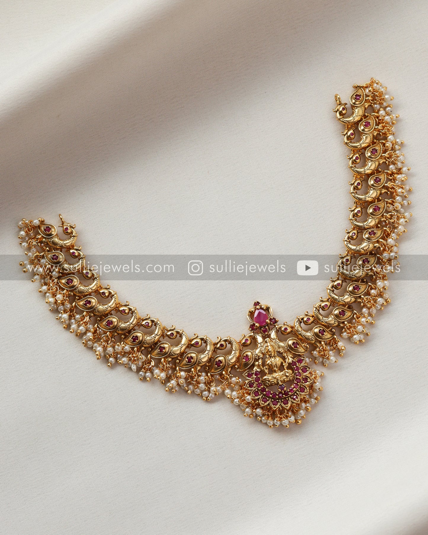 Goddess Ruby Pearl Necklace with Earrings