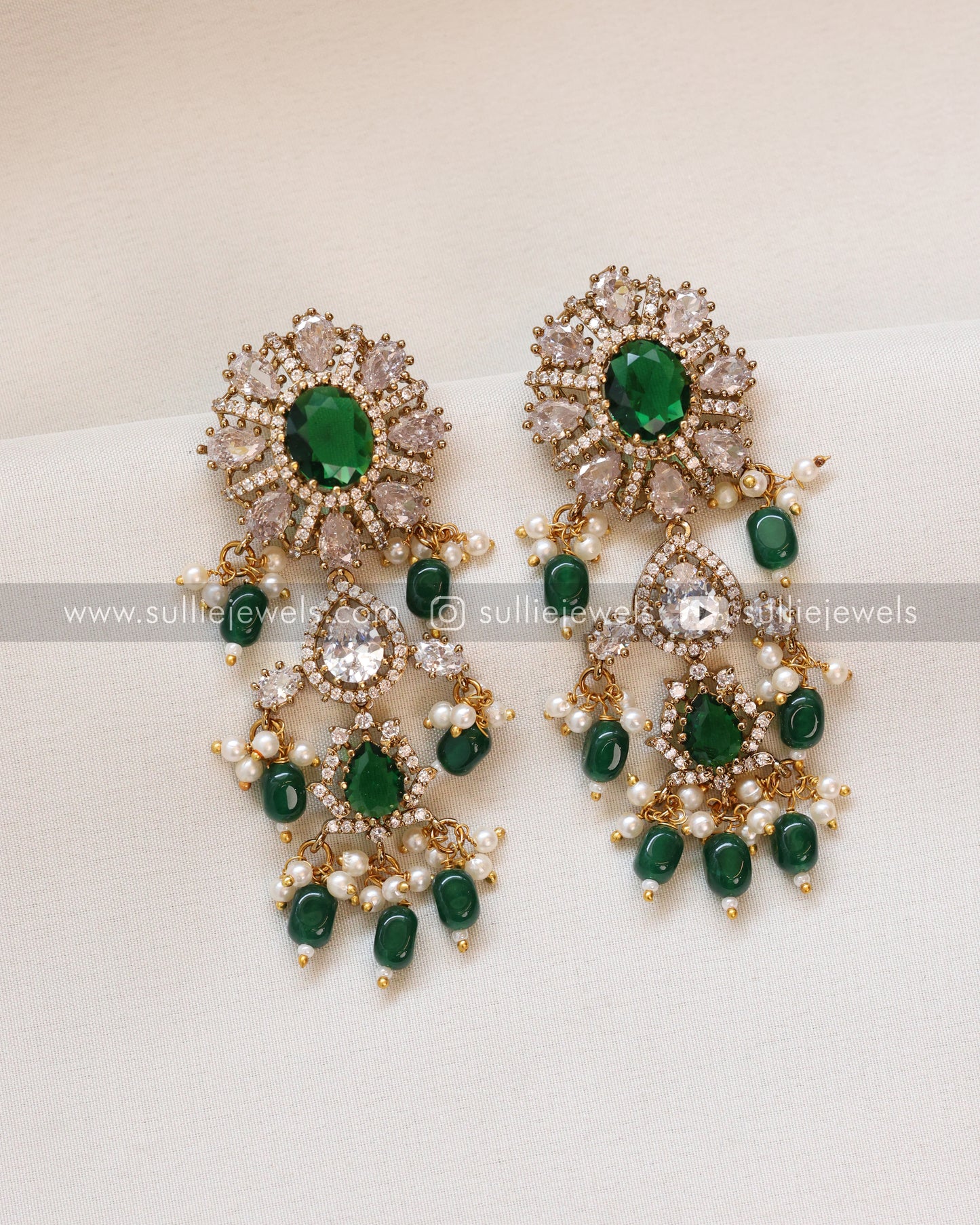 Moissanite Premium Stone Earring - Emerald Green