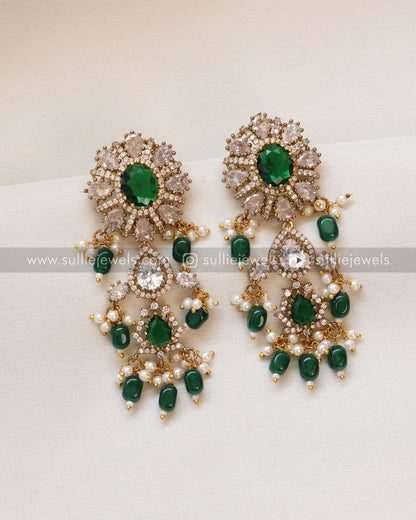 Moissanite Premium Stone Earring - Emerald Green