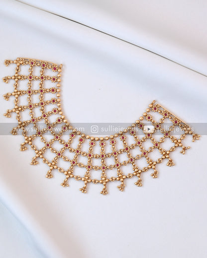 Broad Neck Covering Gold Necklace with Earring