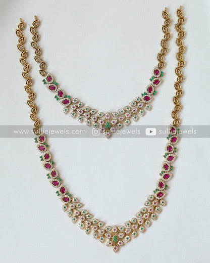 Combo - Diamond Lookalike Necklace + Mid Length Chain + Earrings