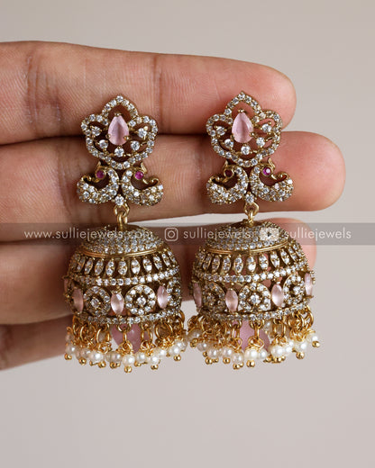 Premium AD Pastel Jhumka with Pearl hangings