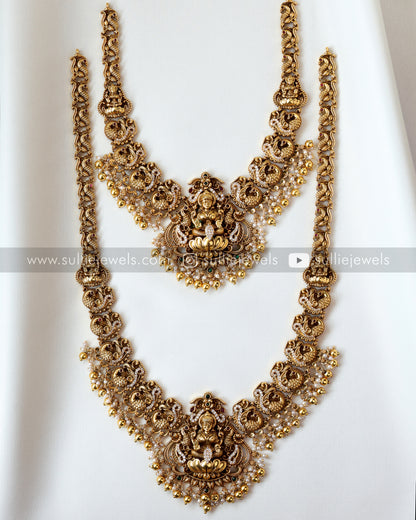 Premium Lakshmi Bridal Set - Necklace + Long Chain / Haram + Jhumka