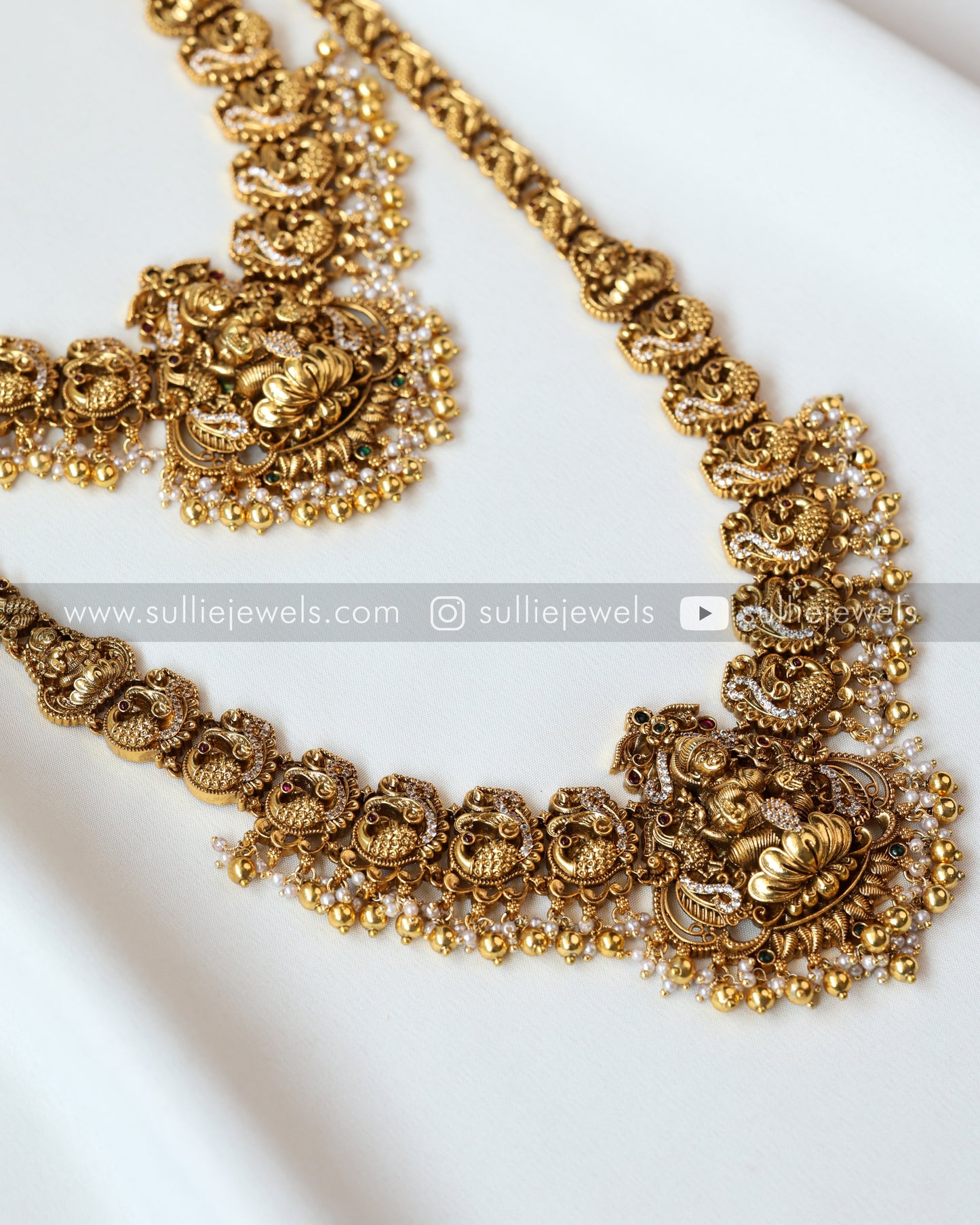 Premium Lakshmi Bridal Set - Necklace + Long Chain / Haram + Jhumka