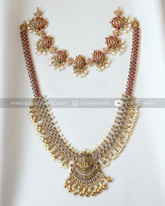 Combo - Lotus Kemp Necklace + Lakshmi Stone Haram + 2 set Earring