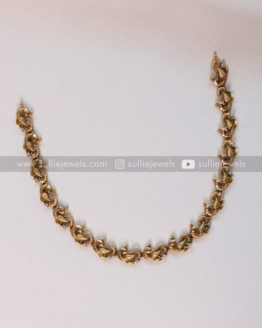 Antique Gold Peacock Necklace with Stud