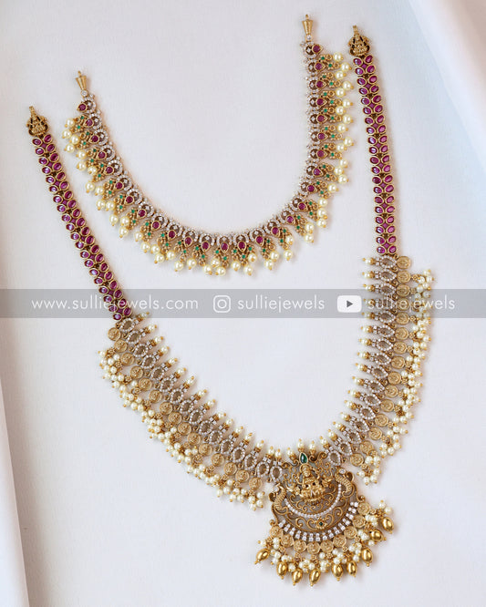 Combo - AD Necklace + Lakshmi Stone Haram + 2 Set of Earrings