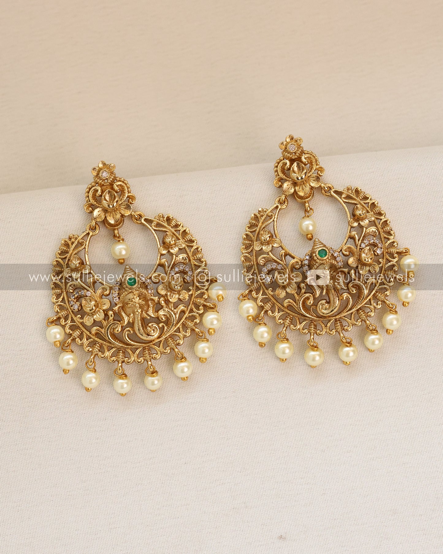 Gold Elephant Chandbali Earring with Pearl Drops