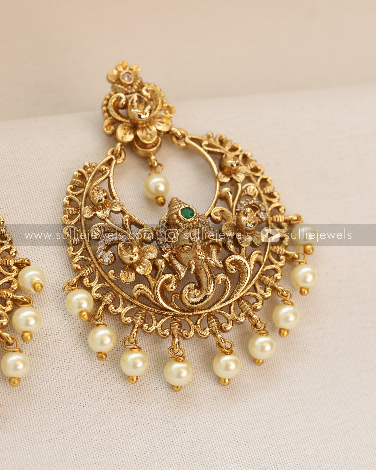 Gold Elephant Chandbali Earring with Pearl Drops