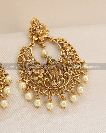 Gold Elephant Chandbali Earring with Pearl Drops