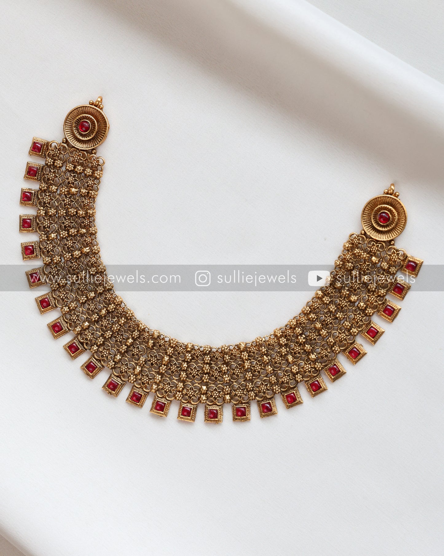 Ruby Broad Necklace with Jhumka