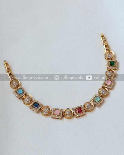 Multicolour Square Necklace with Earrings