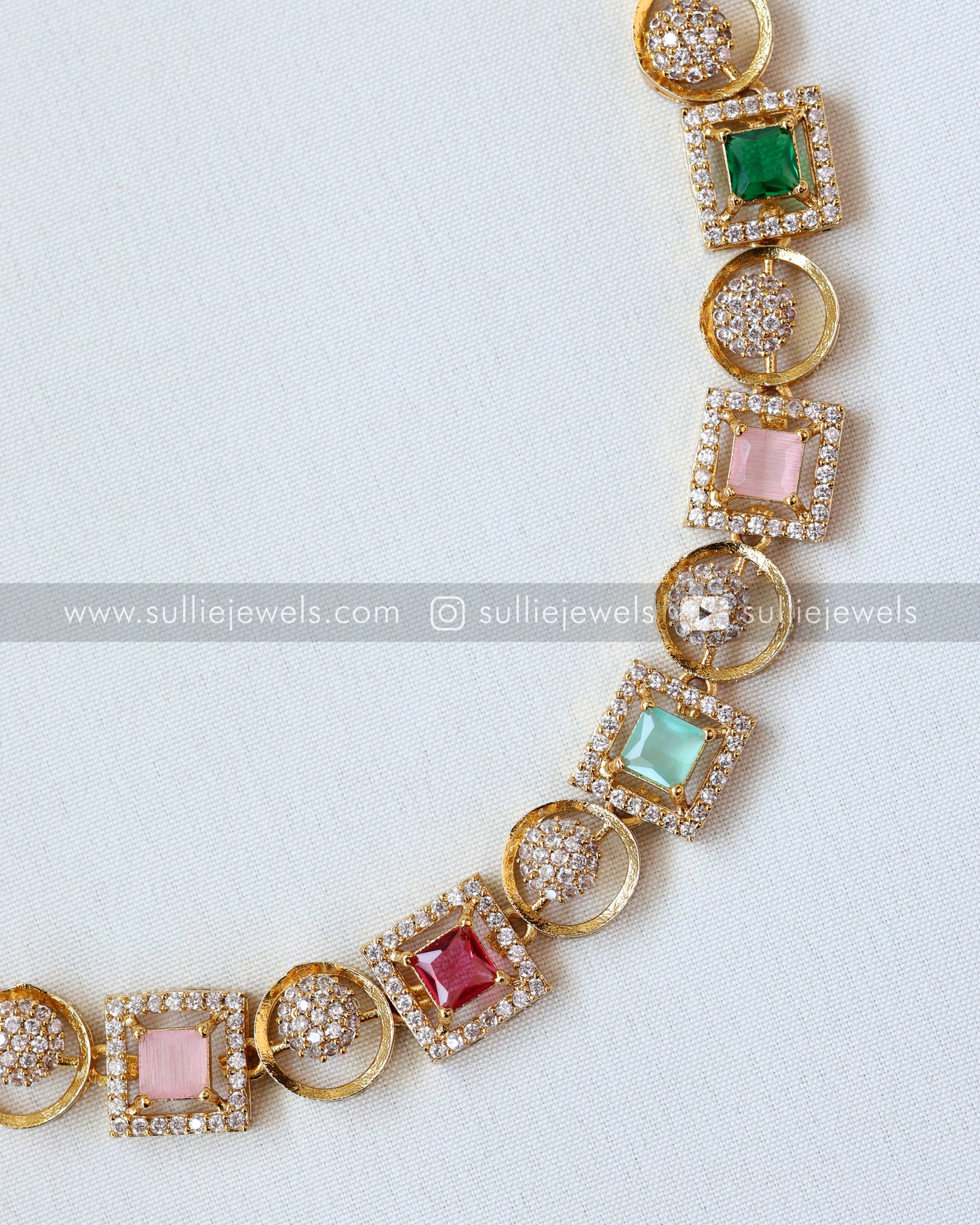Multicolour Square Necklace with Earrings