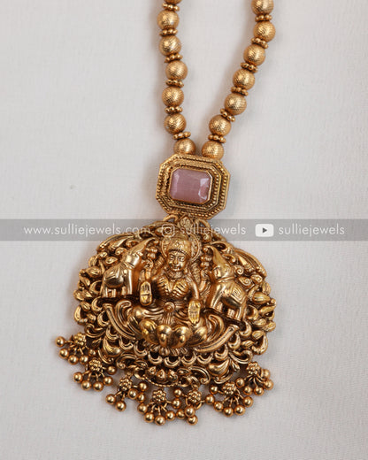 Lakshmi Pastel Pink Pendant with Gold Chain and Jhumka