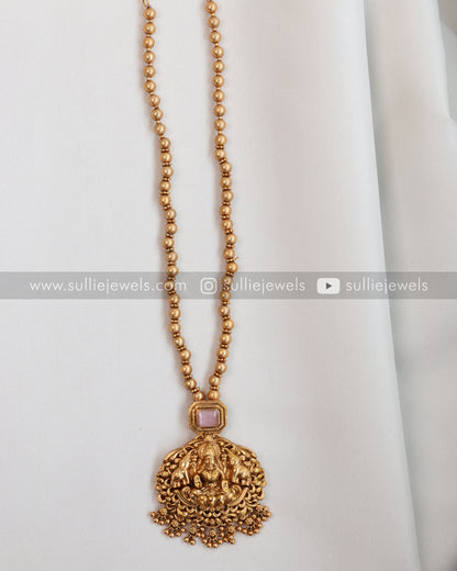 Lakshmi Pastel Pink Pendant with Gold Chain and Jhumka