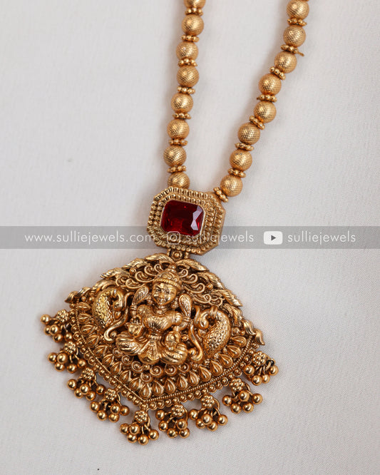 Lakshmi Ruby Pendant with Gold Chain and Jhumka