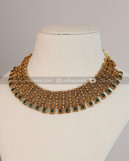 Green Broad Necklace with Jhumka