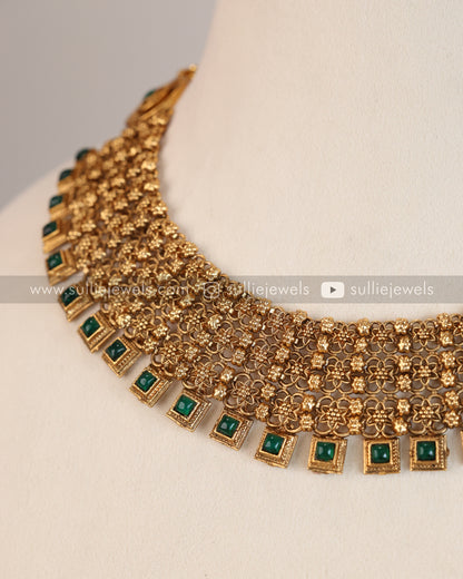 Green Broad Necklace with Jhumka