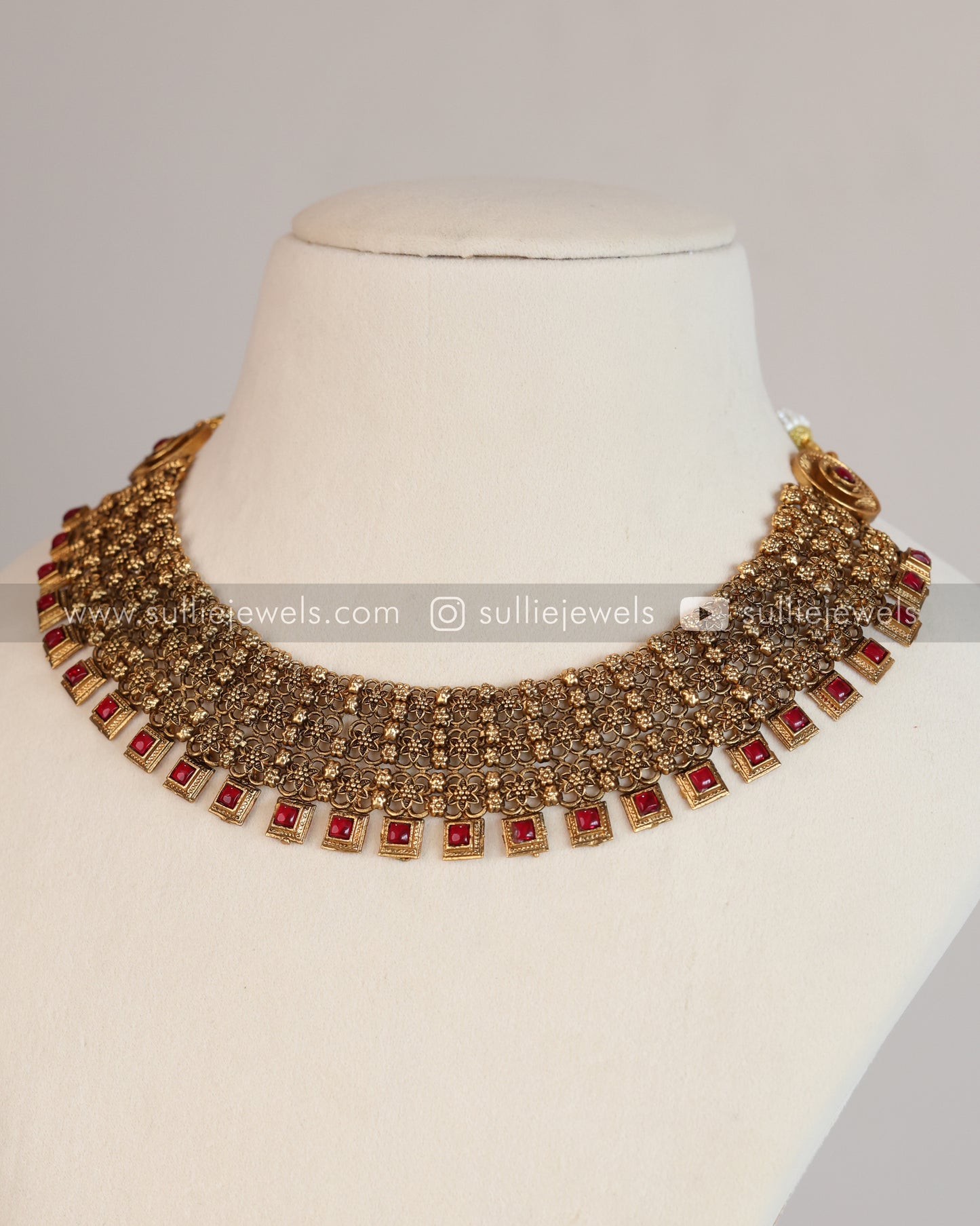 Ruby Broad Necklace with Jhumka